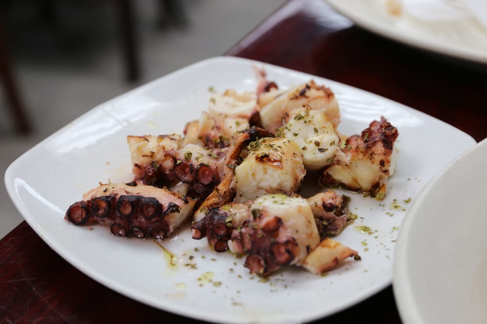 Char-grilled octopus with olive oil and oregano